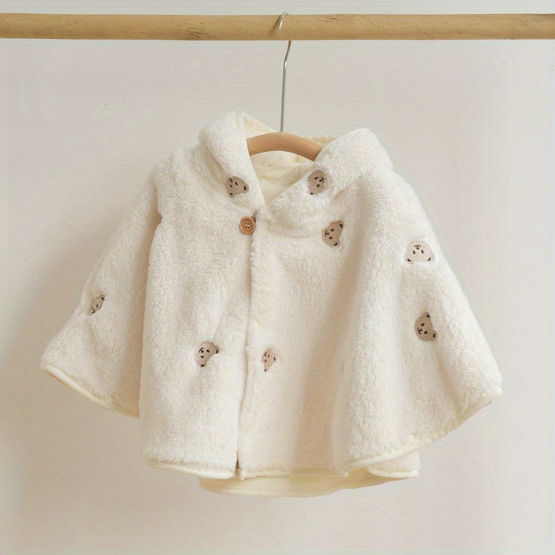 Children's Hooded Cape with Coral Velvet Outer and Linen Inner Windproof Warmth