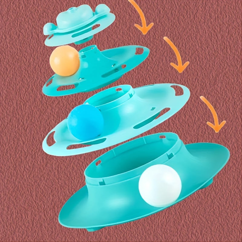 Interactive Cat Toy Tower with Rotating Tracks Multi-Level Plastic Durable Non-Battery