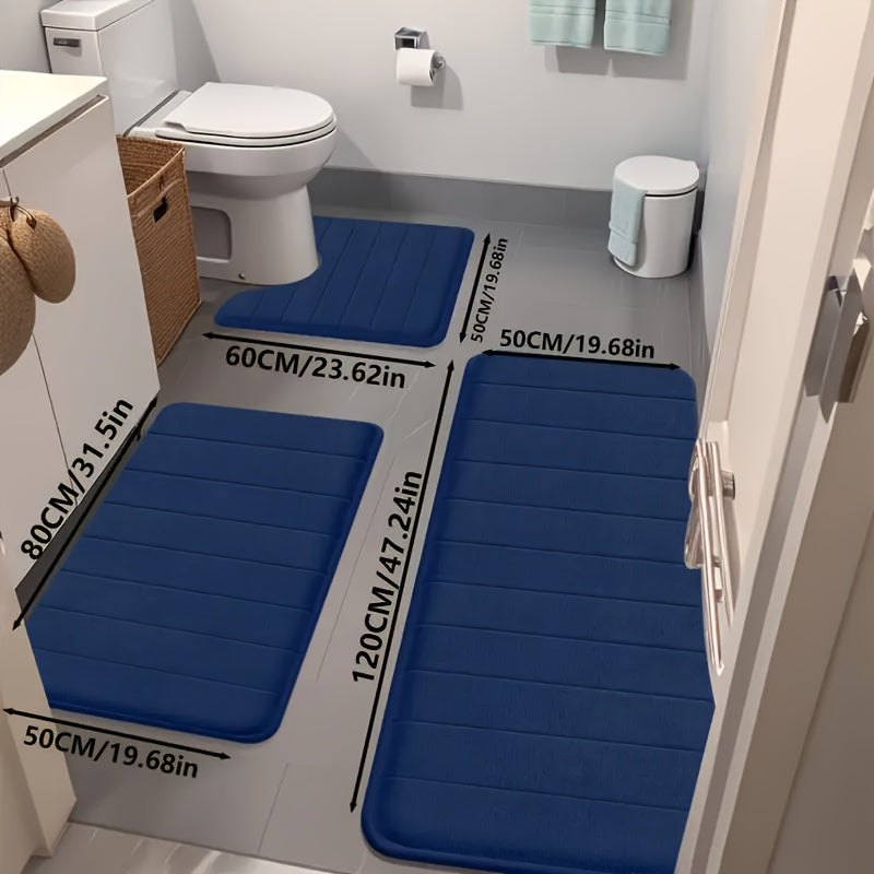 3-Piece Geometric Pattern Bath Rug Set with Memory Foam Non-Slip Backing Quick-Dry Absorbent Mats