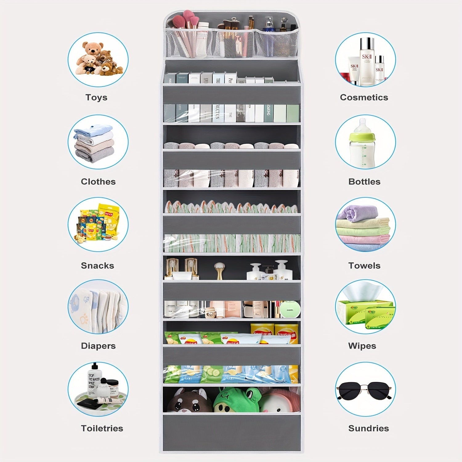 Over-the-Door Organizer with 7 Large Pockets and Clear Window for Bedroom Bathroom Storage