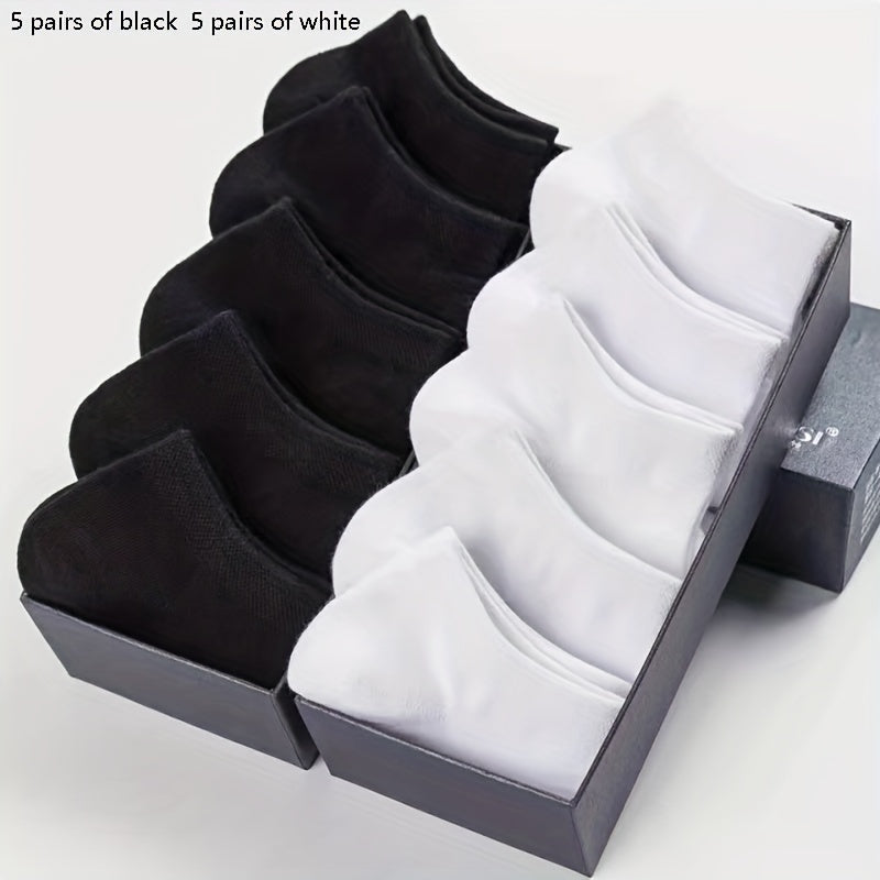 Men's Solid Ankle Socks 5 Pairs Breathable Sweat-Absorbent Outdoor Socks