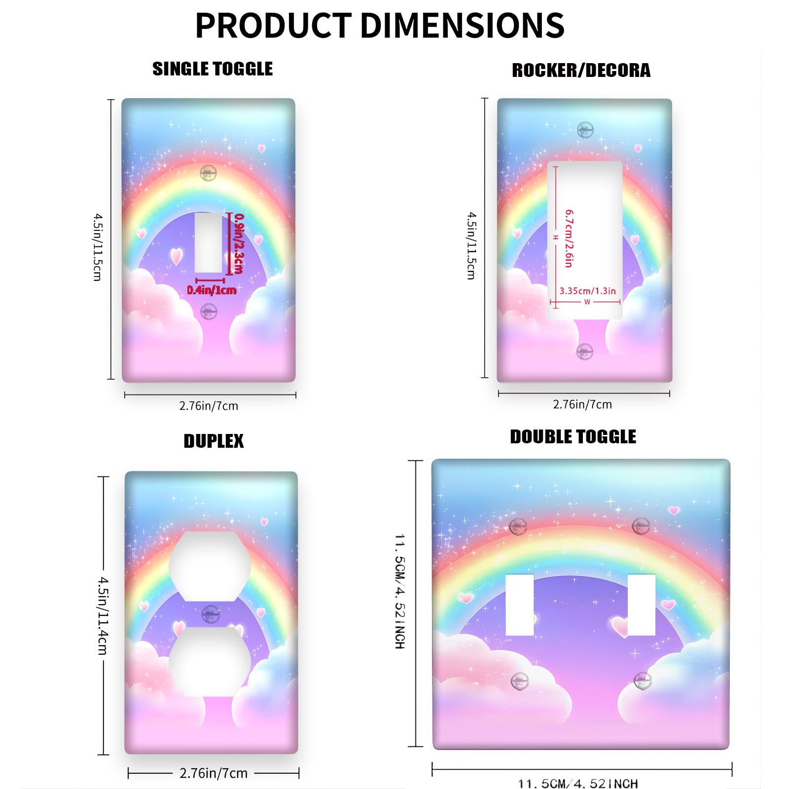 Rainbow Light Switch Wall Plate for Indoor Outdoor Use in Bedroom Kitchen Bathroom