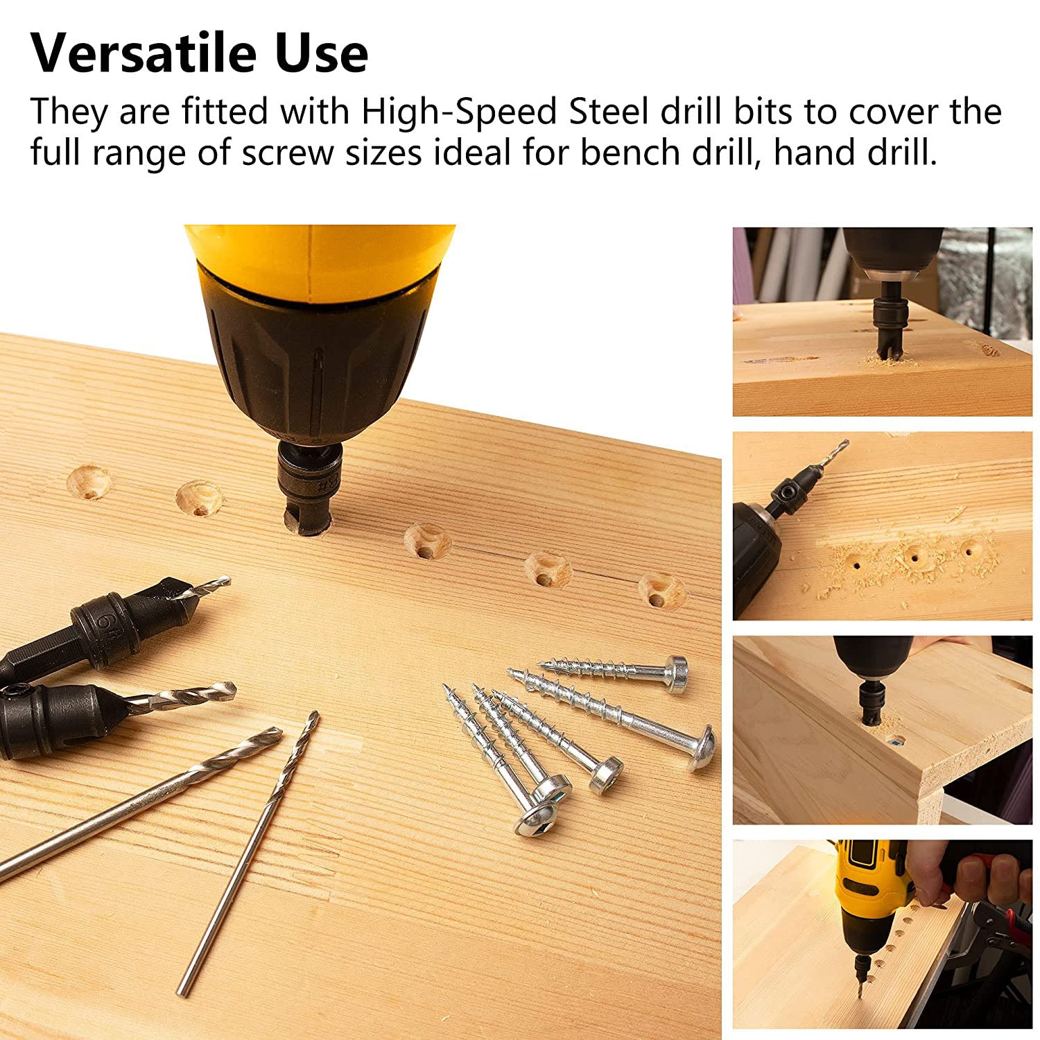 Set of Countersink Drill Bits 5 Pcs for Woodworking Chamfered Adjustable