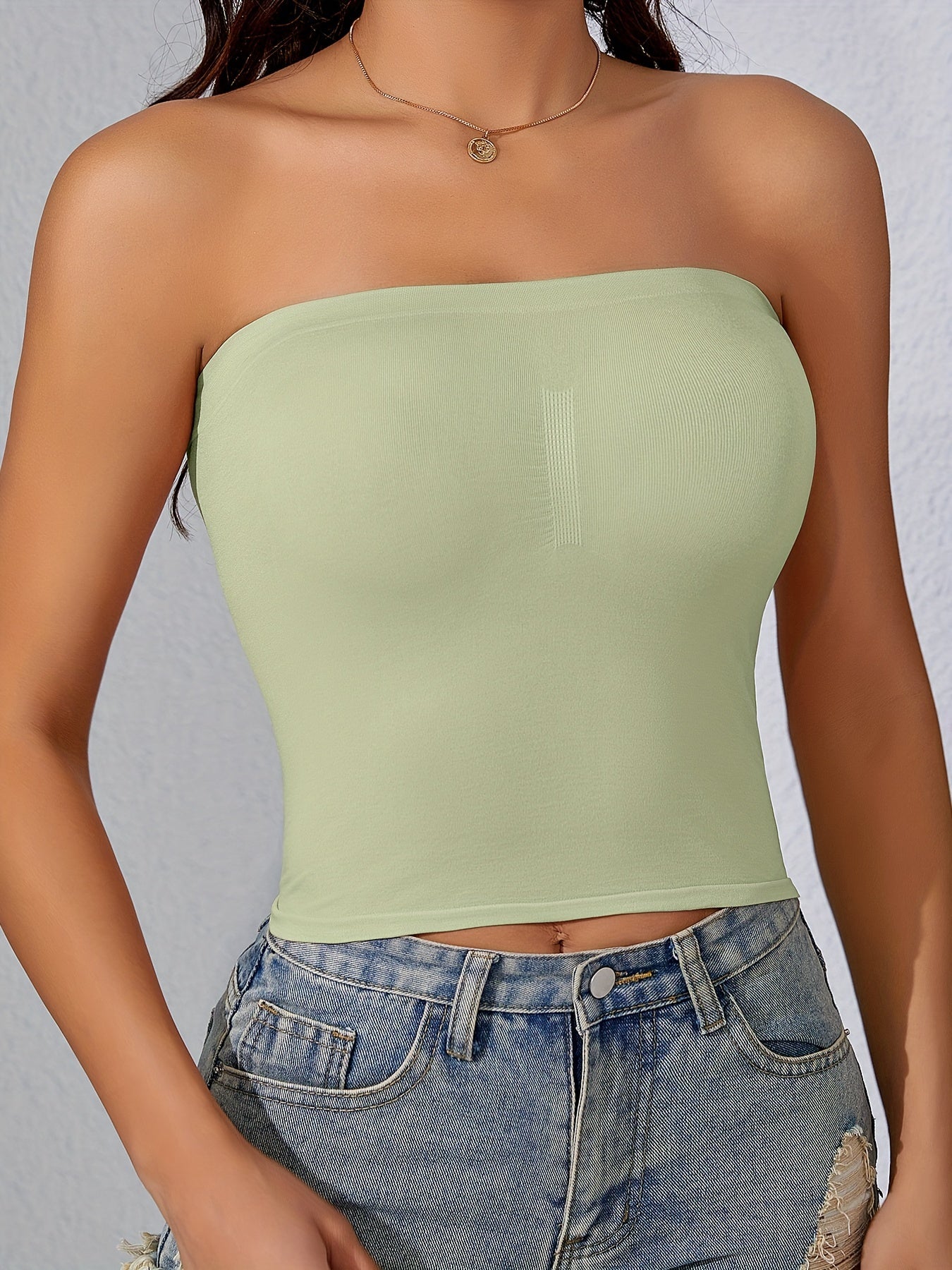 Women's Non-Slip Supportive Strapless Bandeau Bra for Layering or Wear Alone