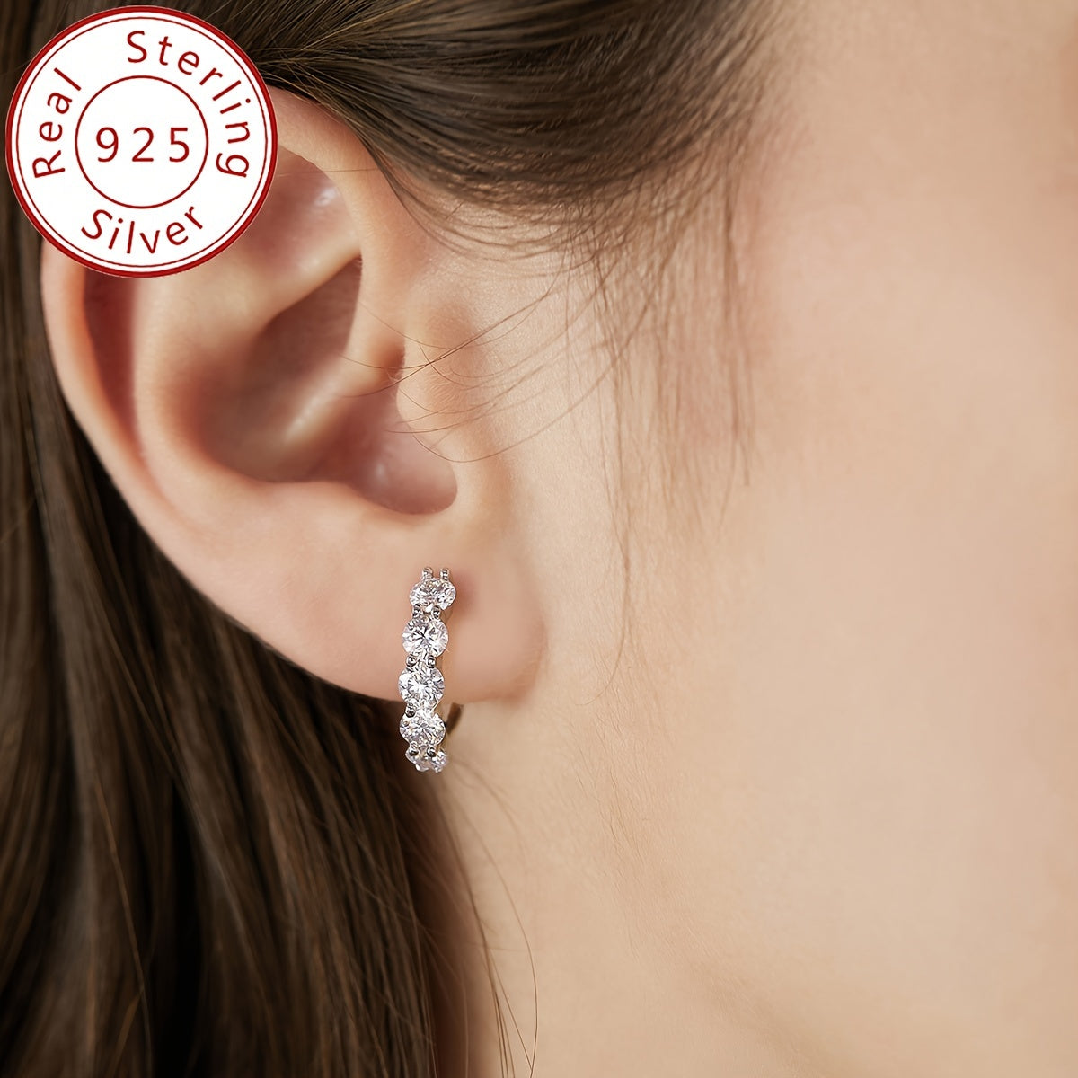 Sterling Silver Ladies Earrings with Mozambique Stone 0.3ct for Wedding Anniversary