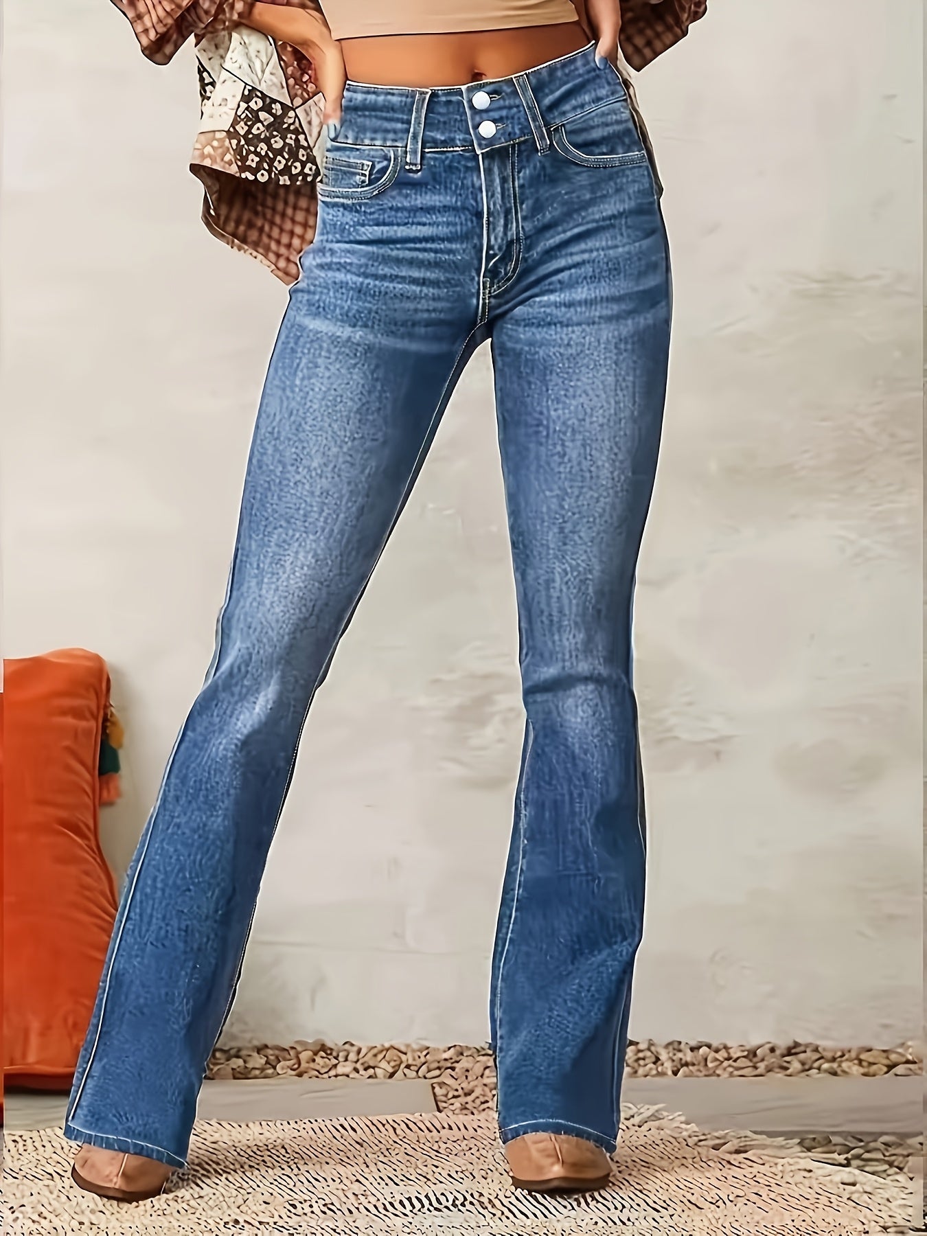 Plus Size Women's Stretchy Bootcut Jeans Casual Solid Color Denim