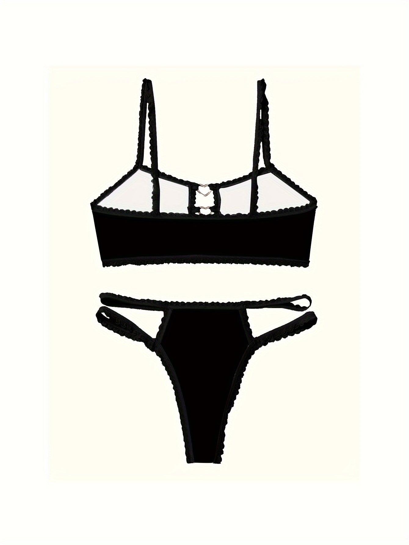 Skull Star Print Lace Trim Lingerie Set with Bra and Thong