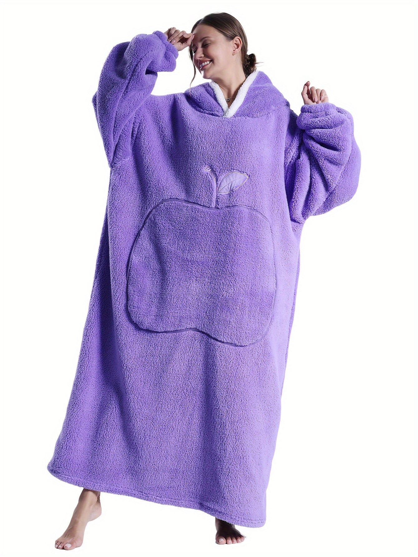 Women's Fleece Hooded Robe Pink Lounge Casual Winter Indoor Outdoor