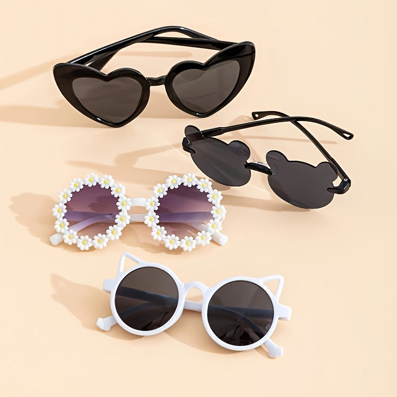 Set of 4 Teen Fashion Glasses Heart and Bear Ear Shapes White and Black Durable PC Frames