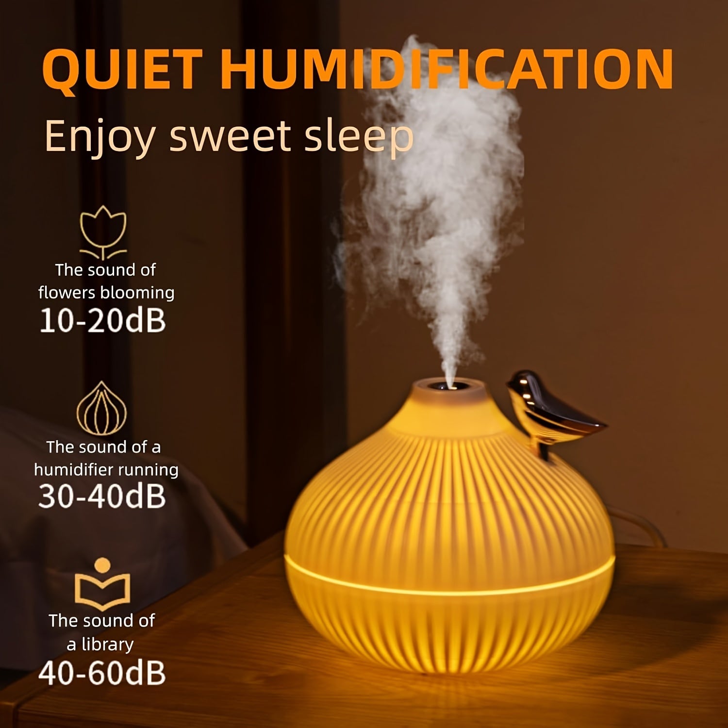 USB-Powered Cool Mist Humidifier with LED Lights for Home Office Car and School