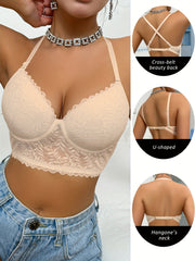 Seamless Lace Push-Up Bra with Scallop Trim Underwire Support for Women