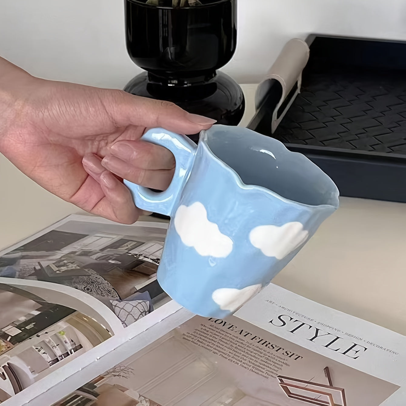 Ceramic Cloud-Shaped Coffee Mug with Saucer Reusable Handwash Office Gift