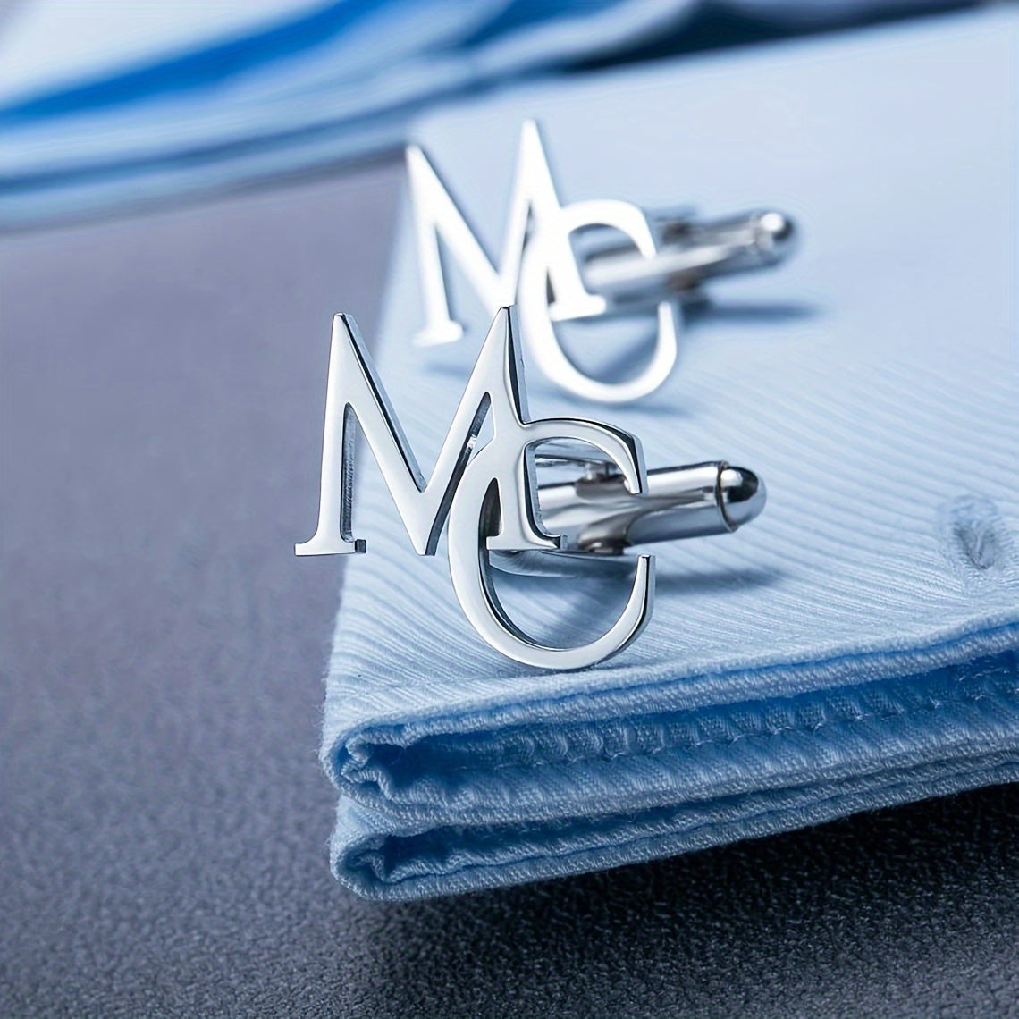 Men's Stainless Steel Double Letter Cufflinks Personalized Monogram Shirt Studs Gift