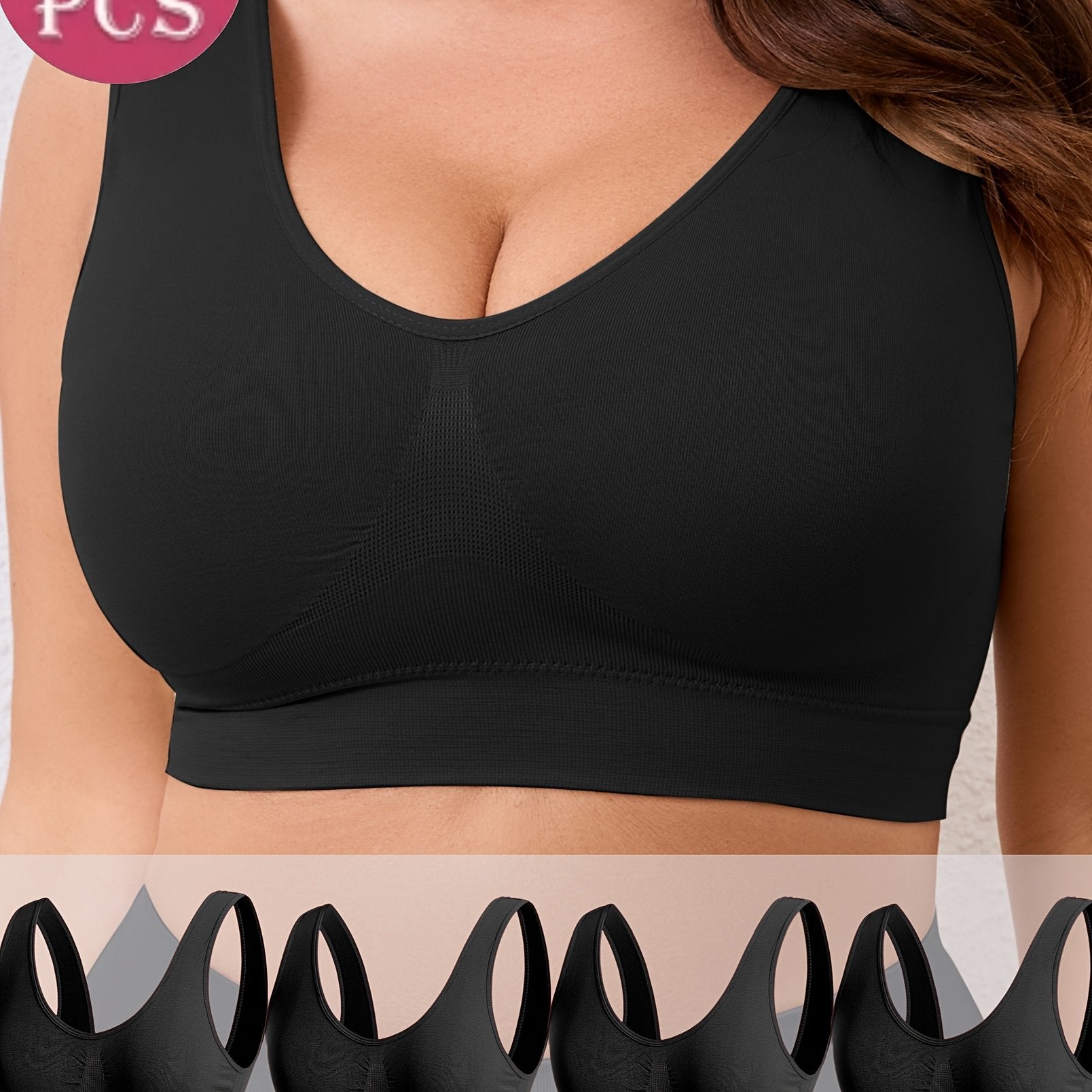 Women's Plus Size Black Sports Bras Pack Breathable Wireless Comfortable