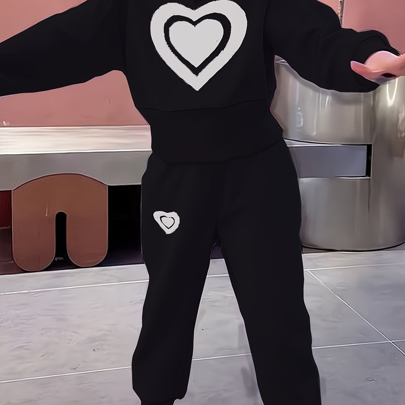 Girls Autumn Clothes 2025 Heart Pattern Knit Two-Piece Set for Kids