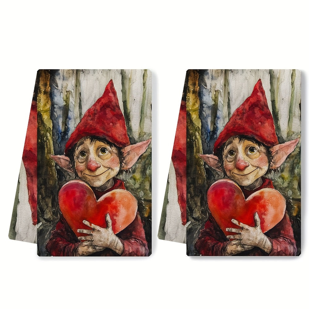 Valentine's Day Elf Kitchen Towels Ultra-Soft Absorbent 40x60 cm