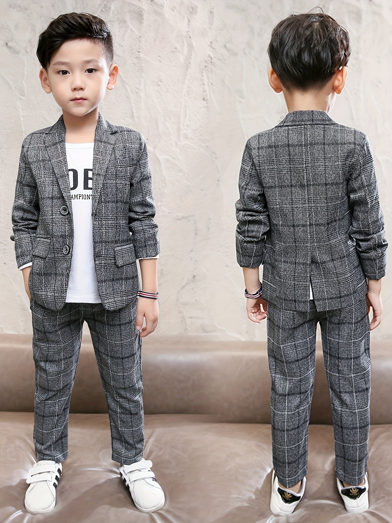 Boys Autumn Suit Plaid Long Sleeve Casual Woven Polyester Regular Fit