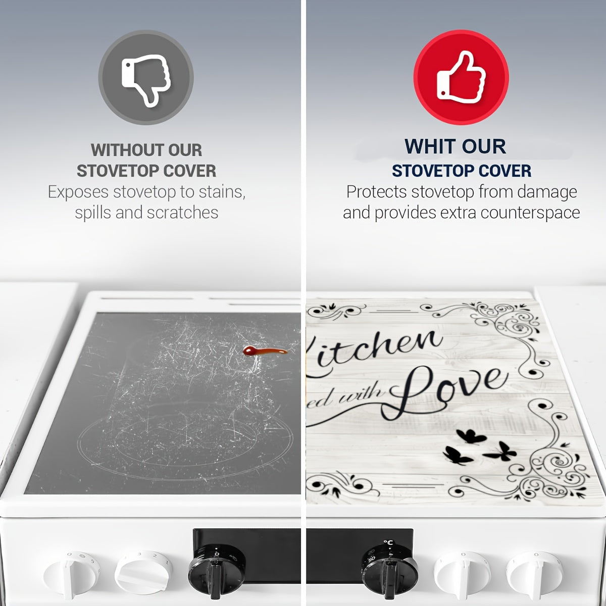 Улучшите свою кухню с нашим "Кухня - сердце дома" сверхбольшим защитным ковриком, устойчивым к царапинам - нескользящим, термостойким подкладкой для столешницы с элегантным цветочным и бабочковым дизайном, идеальным для плит, кофемашин и бытовой техники -