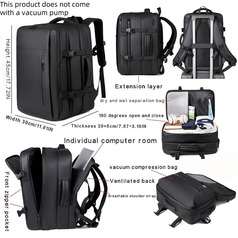 Expandable Vacuum Compression Travel Bag Large Capacity Backpack Laptop Bag Black