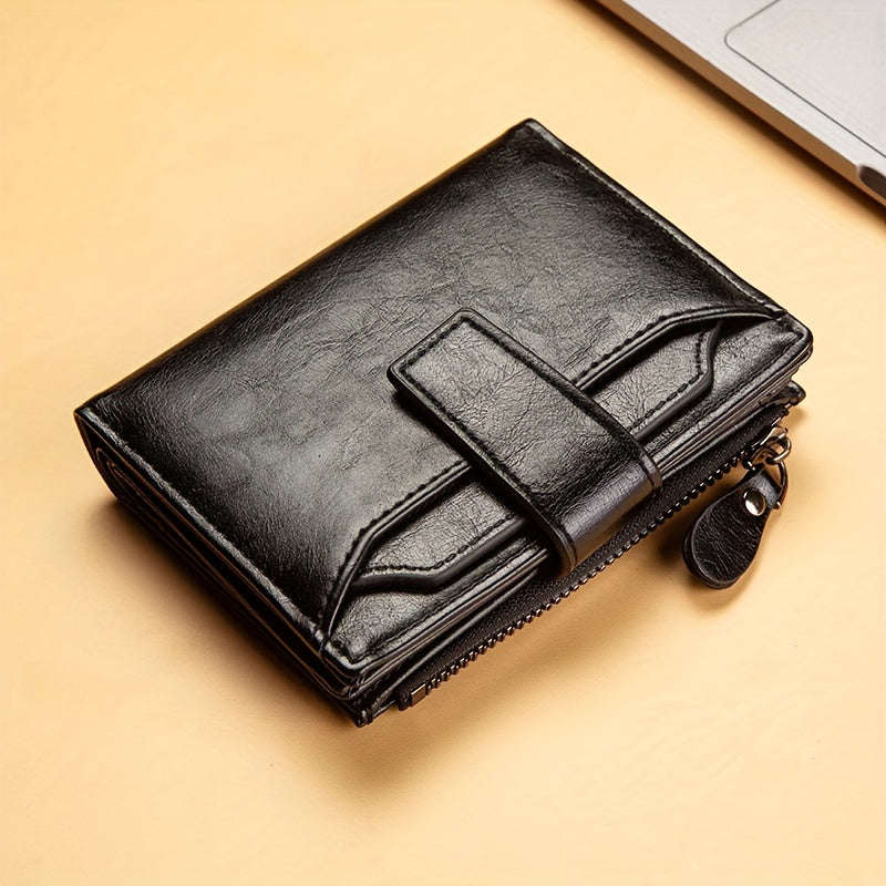 Мужской короткий кошелек из искусственной кожи с ретро-многокартными слотами, черный