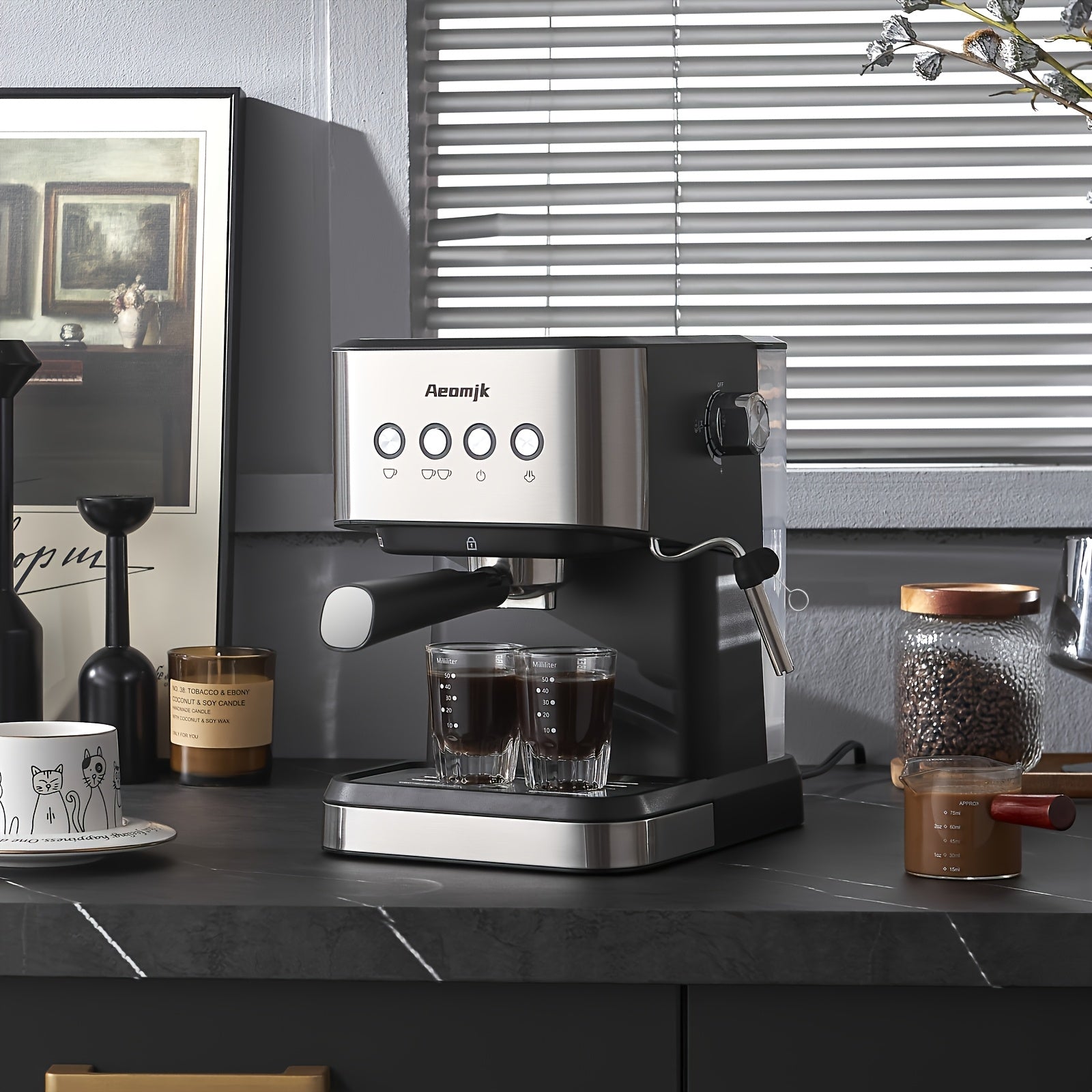 Semi-Automatic Espresso Machine with Steam Milk Foam 20 Bar Pump 1.5L