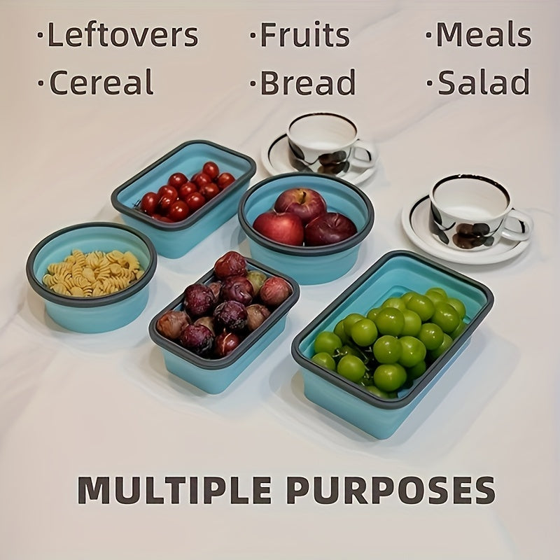 Set of Four Collapsible Silicone Food Storage Containers Stackable Meal Prep Bowls