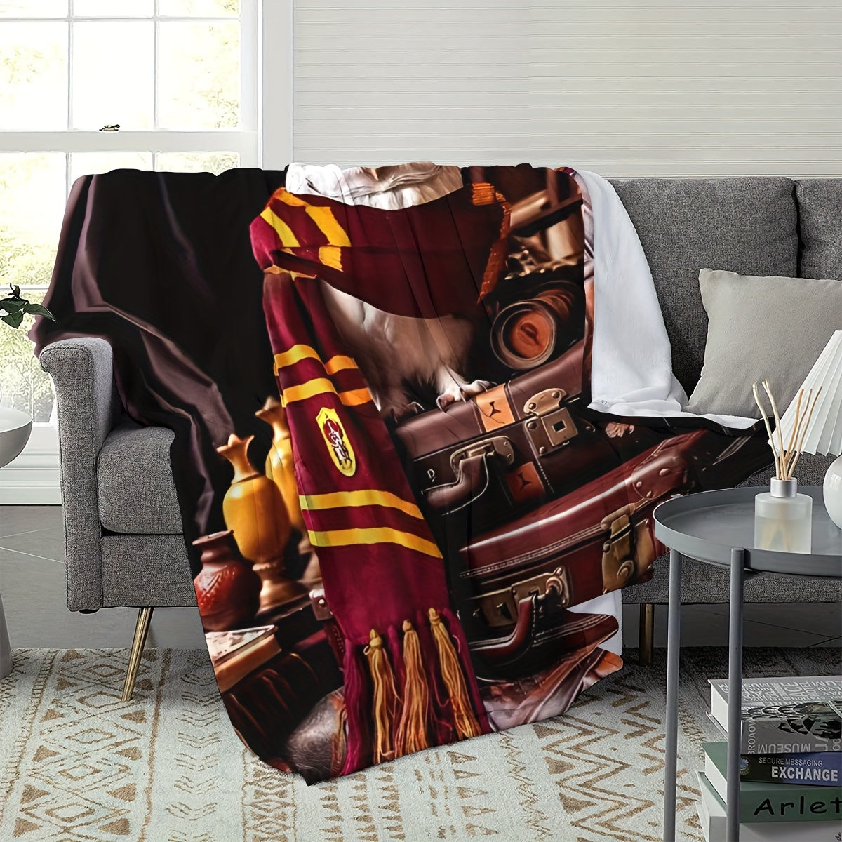 Contemporary Owl Print Flannel Throw Blanket Soft Knitted Polyester All-Season Home Decor