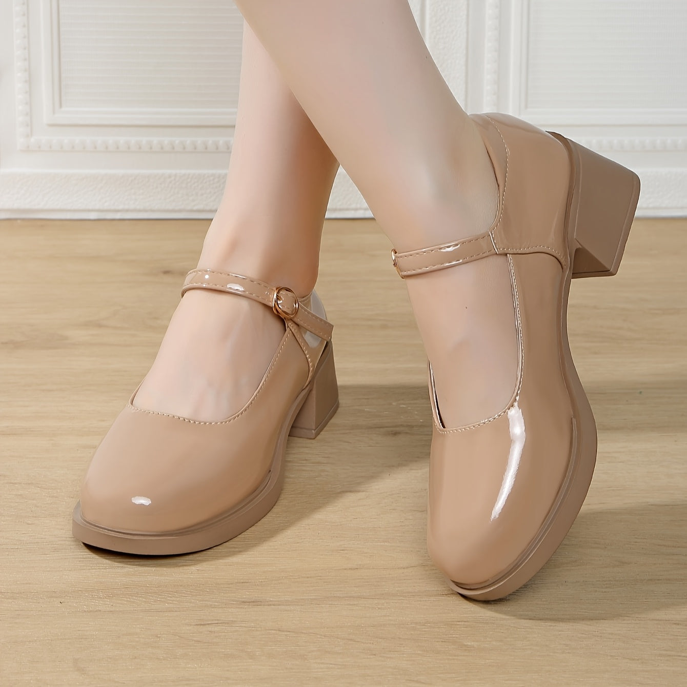 Women’s Low-Cut Chunky-Heeled Mary Jane Loafers for Petite Feet