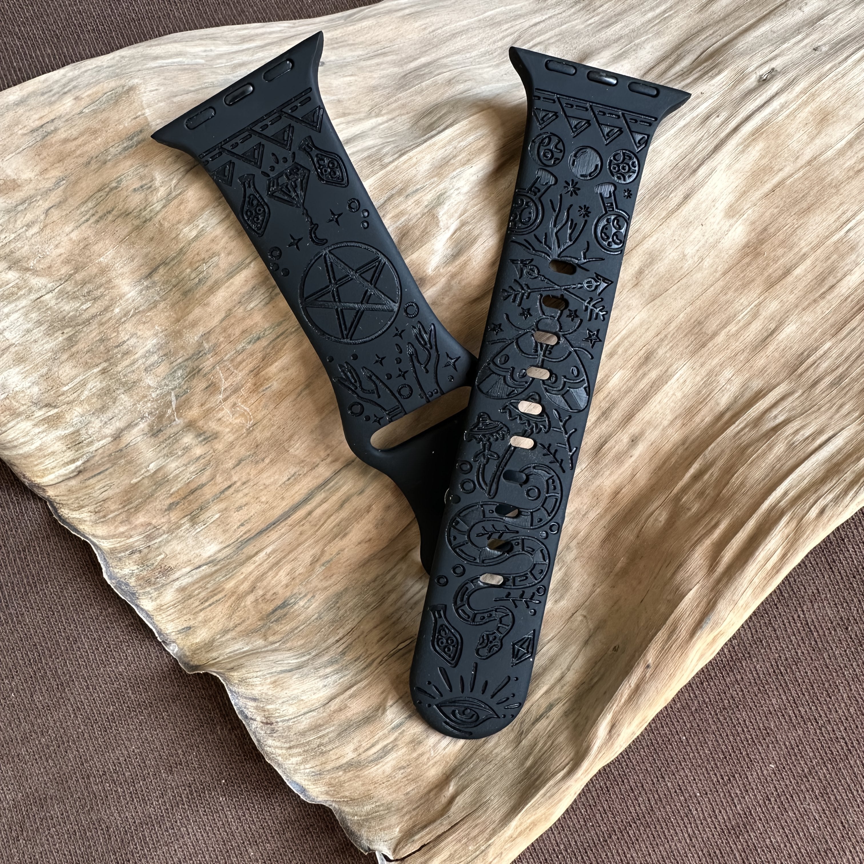 Black Magic Celestial Silicone Watch Band for Apple Watch Series 1-10 Ultra Engraved Stylish Strap for Parties Festivals Sports Outdoor Activities