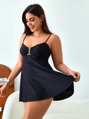 Women's Two-Piece Tankini Swimsuit Solid Color High Stretch V-Neck Beachwear