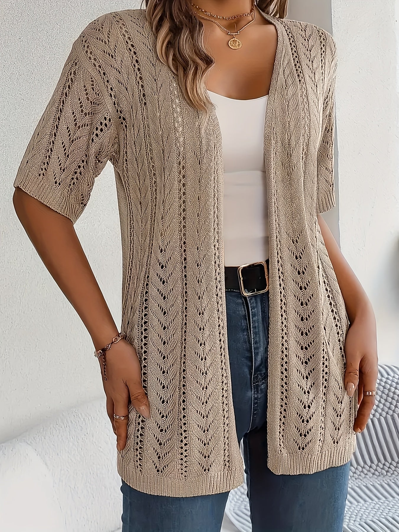 Plus o'lcham ayollar uchun korsetli ajratuvchi, qisqa sleeve, ochiq old qism, yengil yozki qatlam