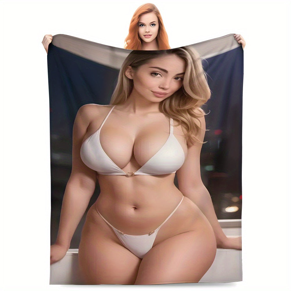 Cozy Flannel Throw Blanket with Sexy Blonde Beauty Design Stain-Resistant Lounge Bed Couch Outdoor