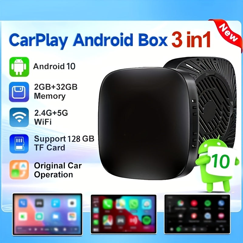 Caja AI CarPlay 3en1 Adaptador inalámbrico con ranura para tarjeta TF y almacenamiento de 32GB