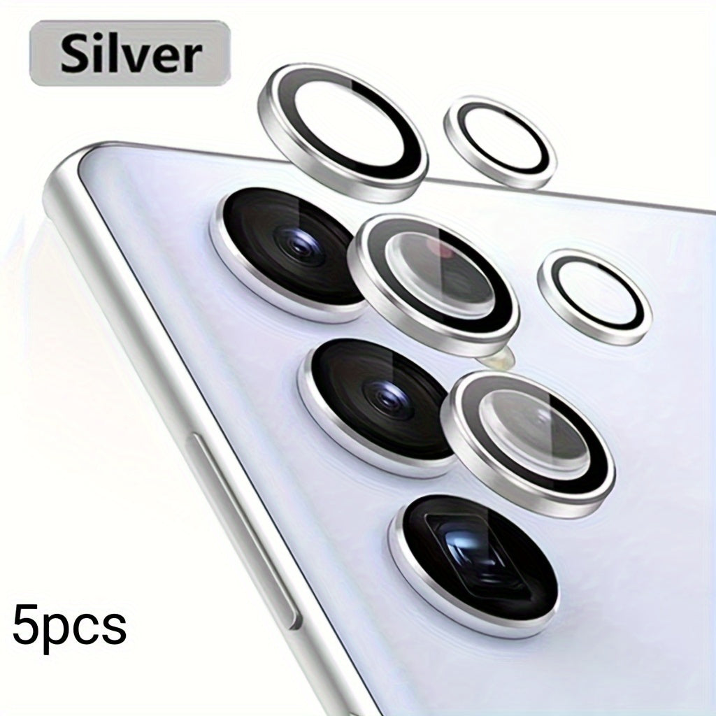 Set of 3 Camera Metal Rings and Tempered Glass Lens Protectors for Samsung Galaxy Models